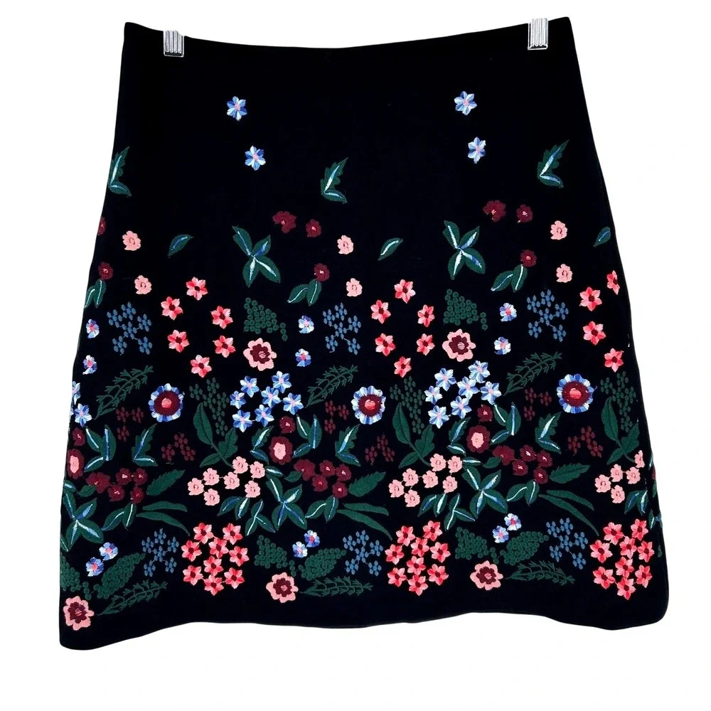 Zara Woman Skirt‎ Womens Medium Black Floral Embroidered A-Line Mini Cottagecore